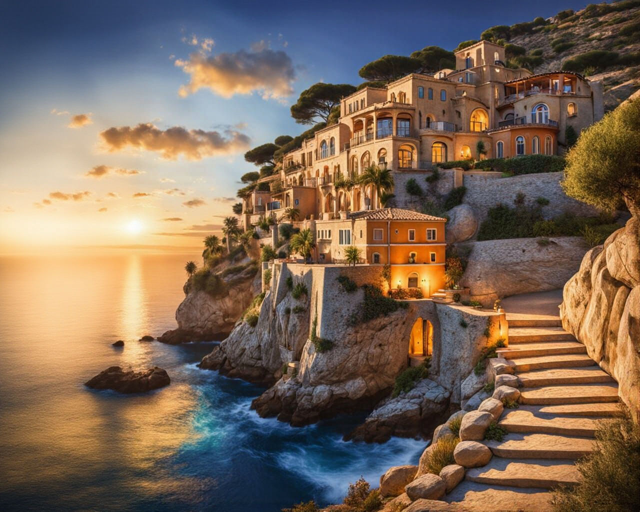 Luxurious Mediterranean Villa at Sunset