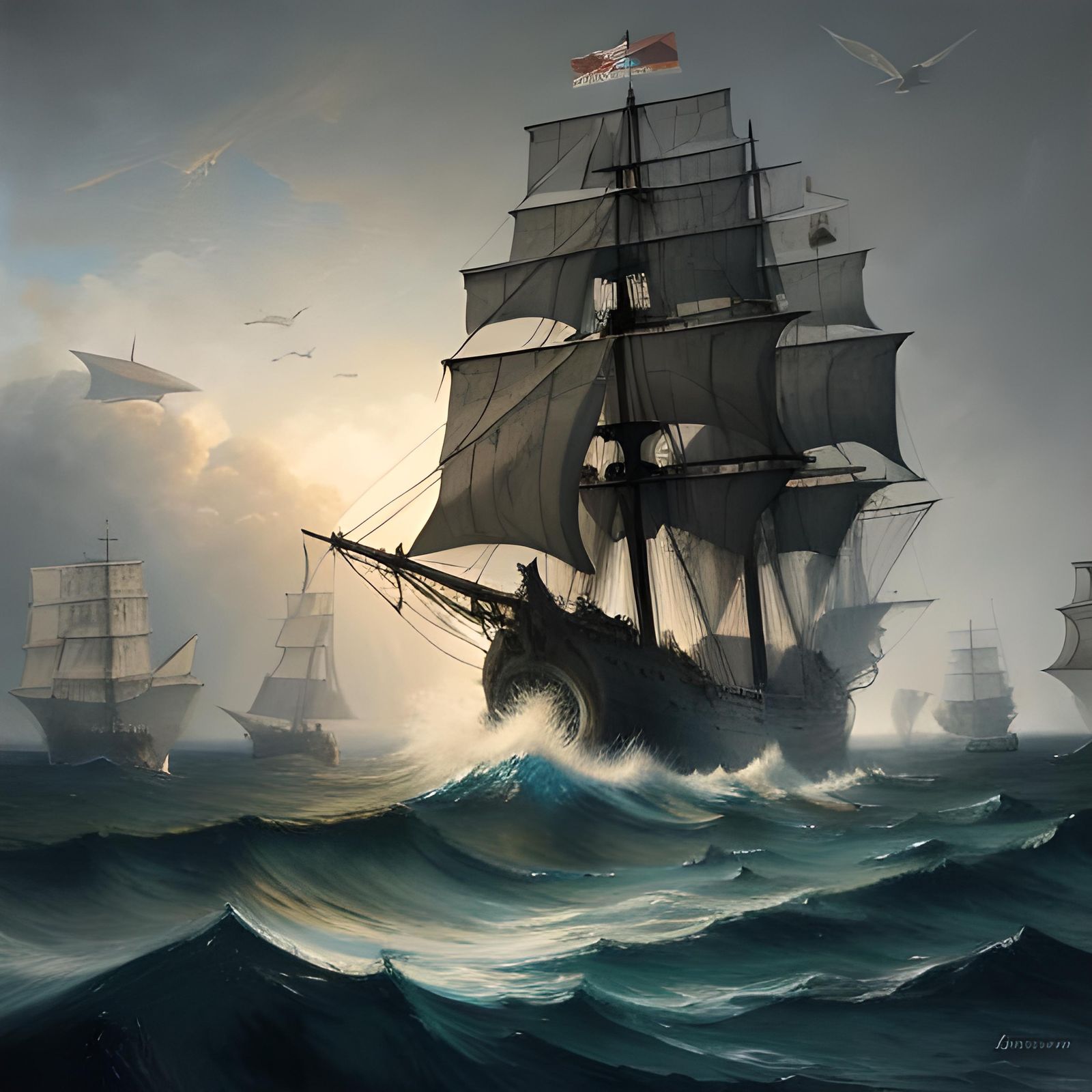 Pirate and Military Sea Battle in Horror Style