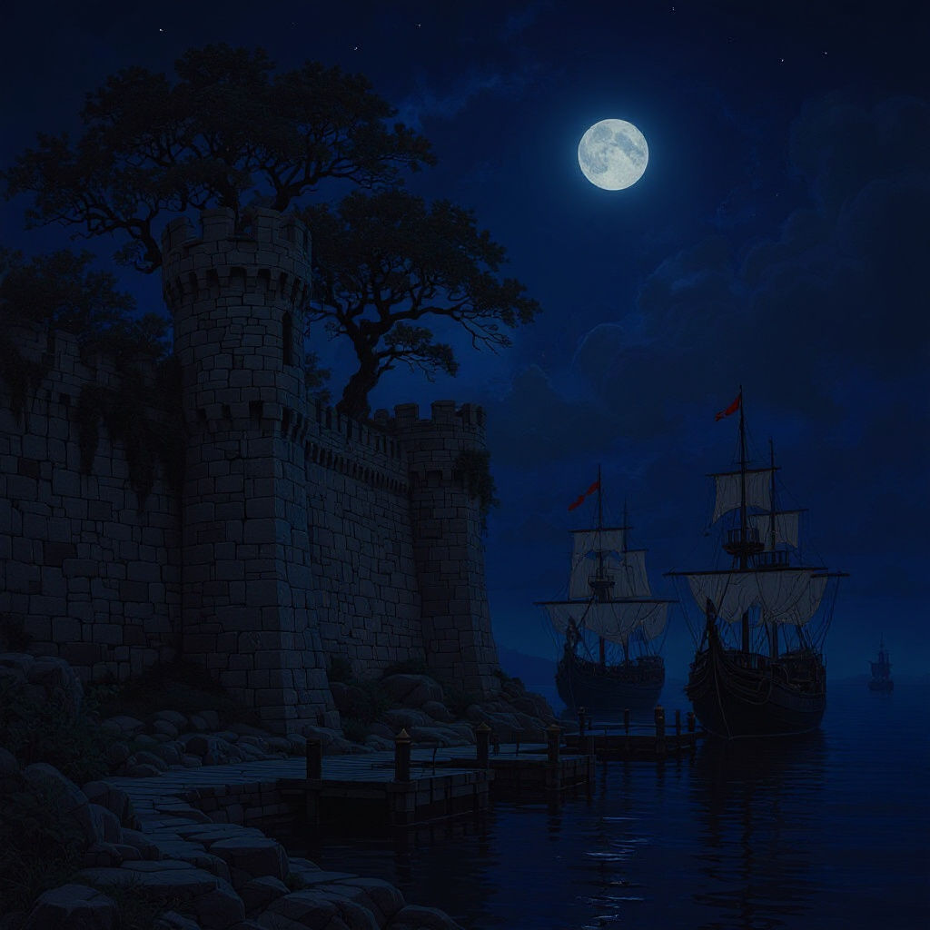 Stone Wall and Docks in Dark Fantasy Style