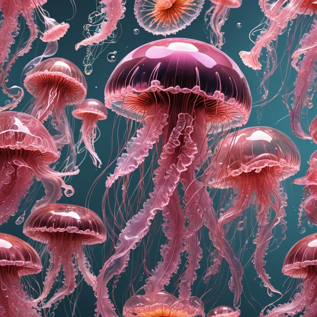 Bioluminescent Crystal Jellyfish Sculpture in Digital Art