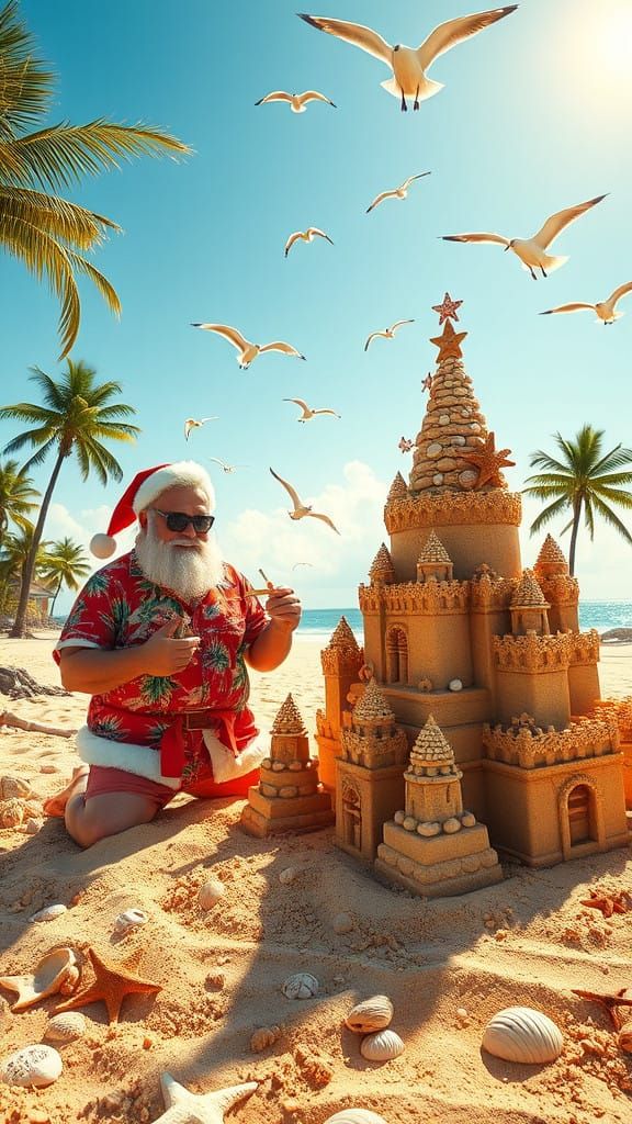 Santa's Tropical Beach Castle in Vibrant Colors