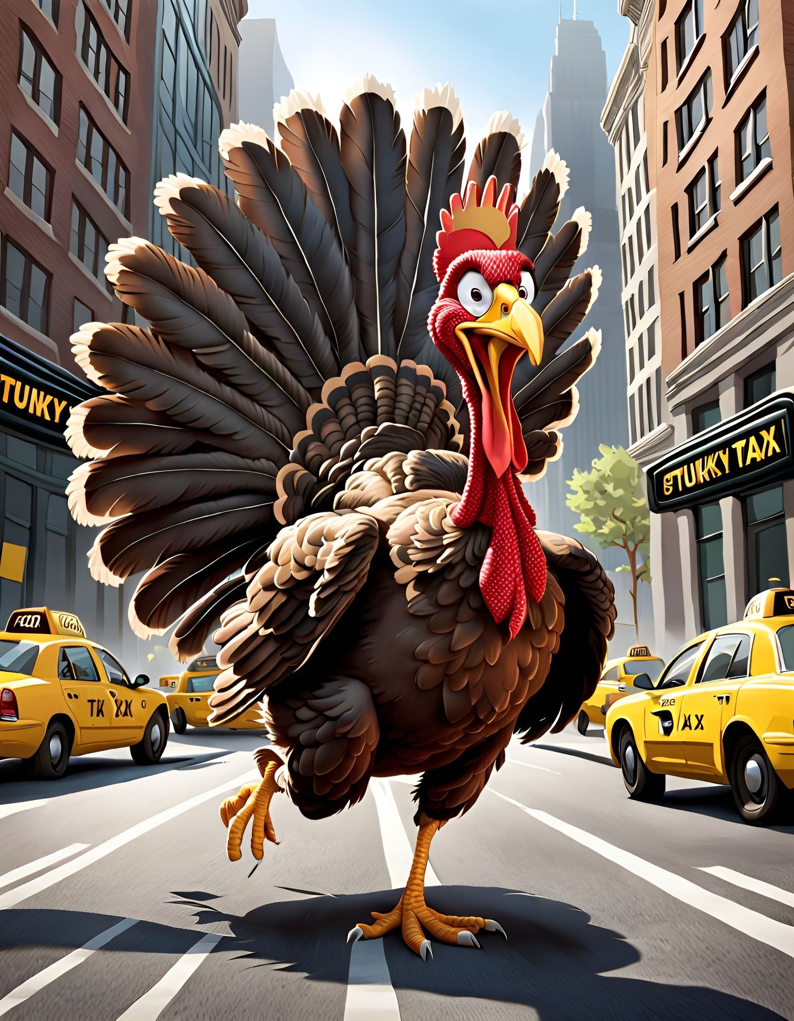 Cartoon Turkey's Taxi Escape