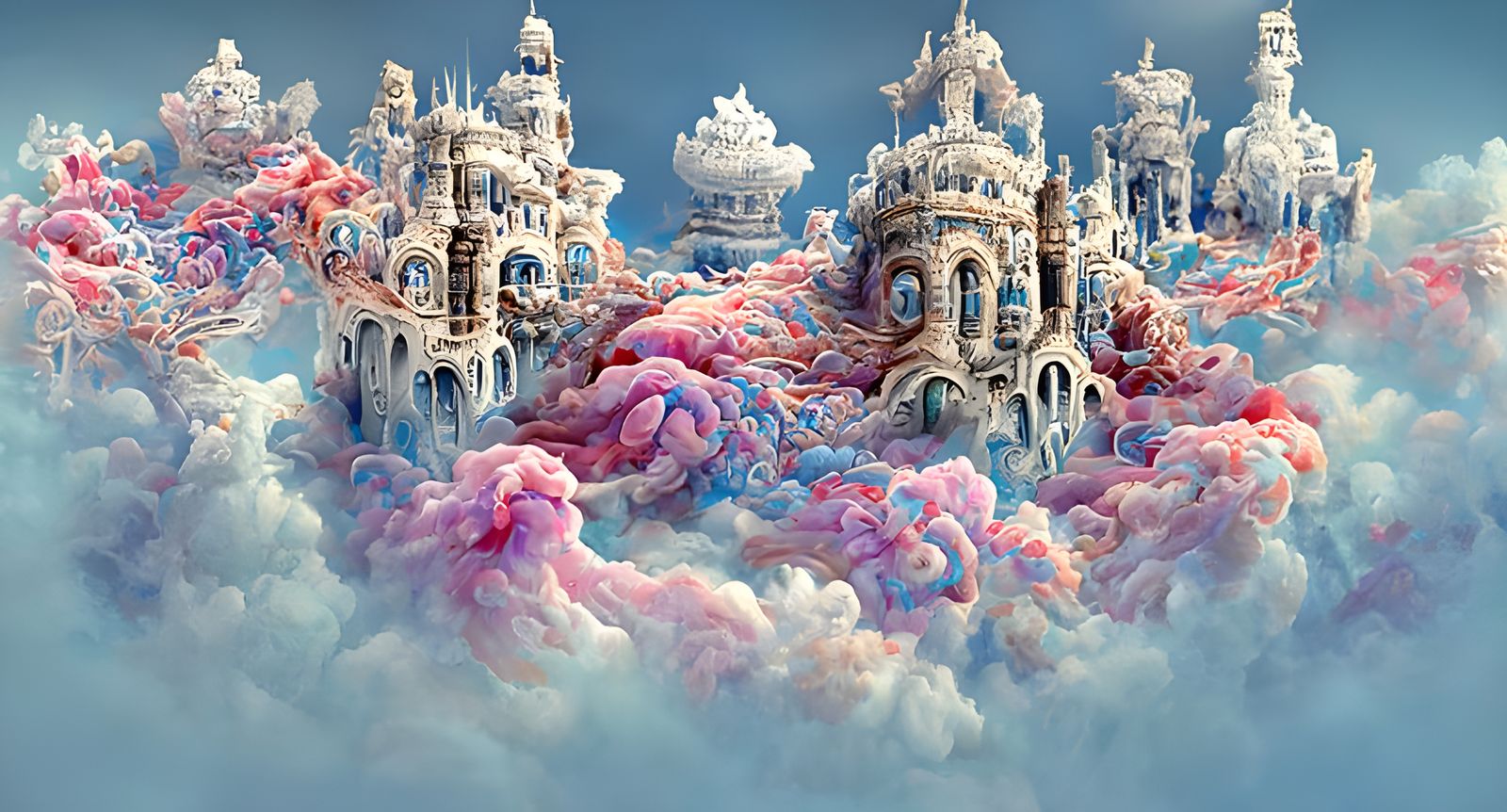 Dreamlike Castle in Cotton Candy Clouds