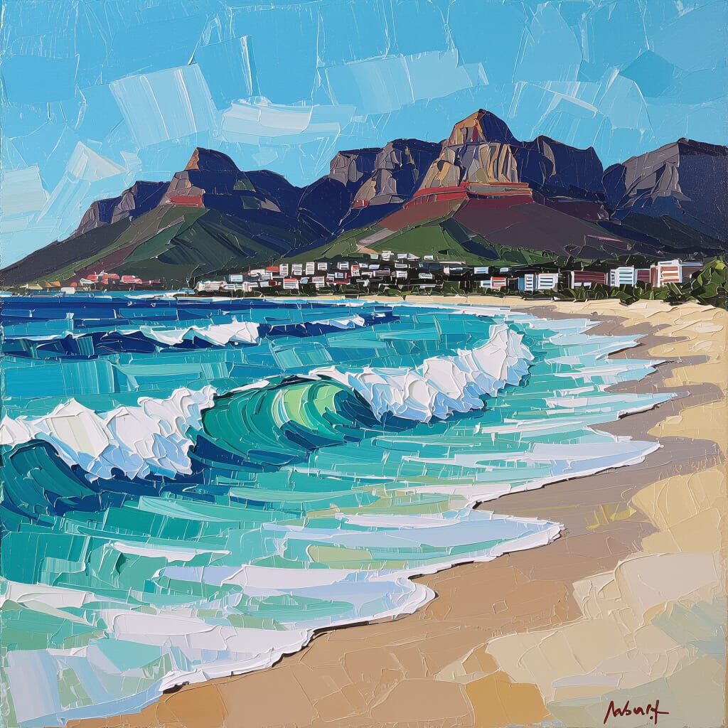Impasto Oil Painting of Camps Bay Waves