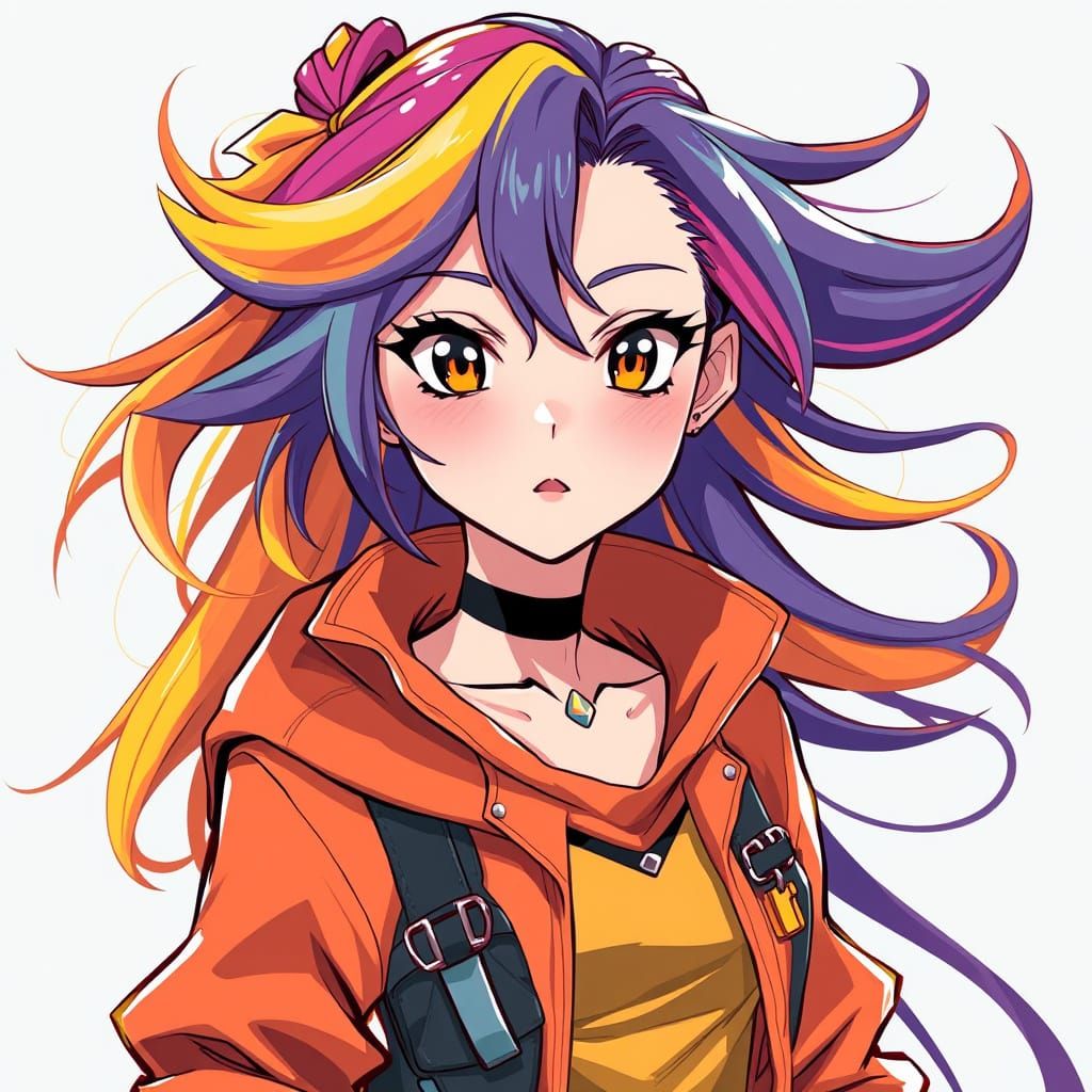 Anime Girl in Vibrant Futuristic Attire