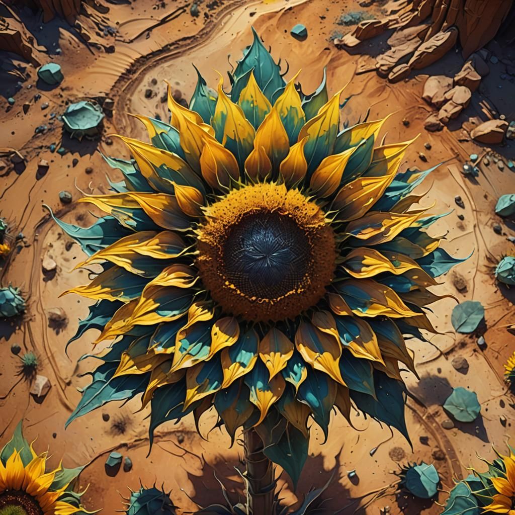 Sunflower Desert Abstract Painting in Fantasy Style