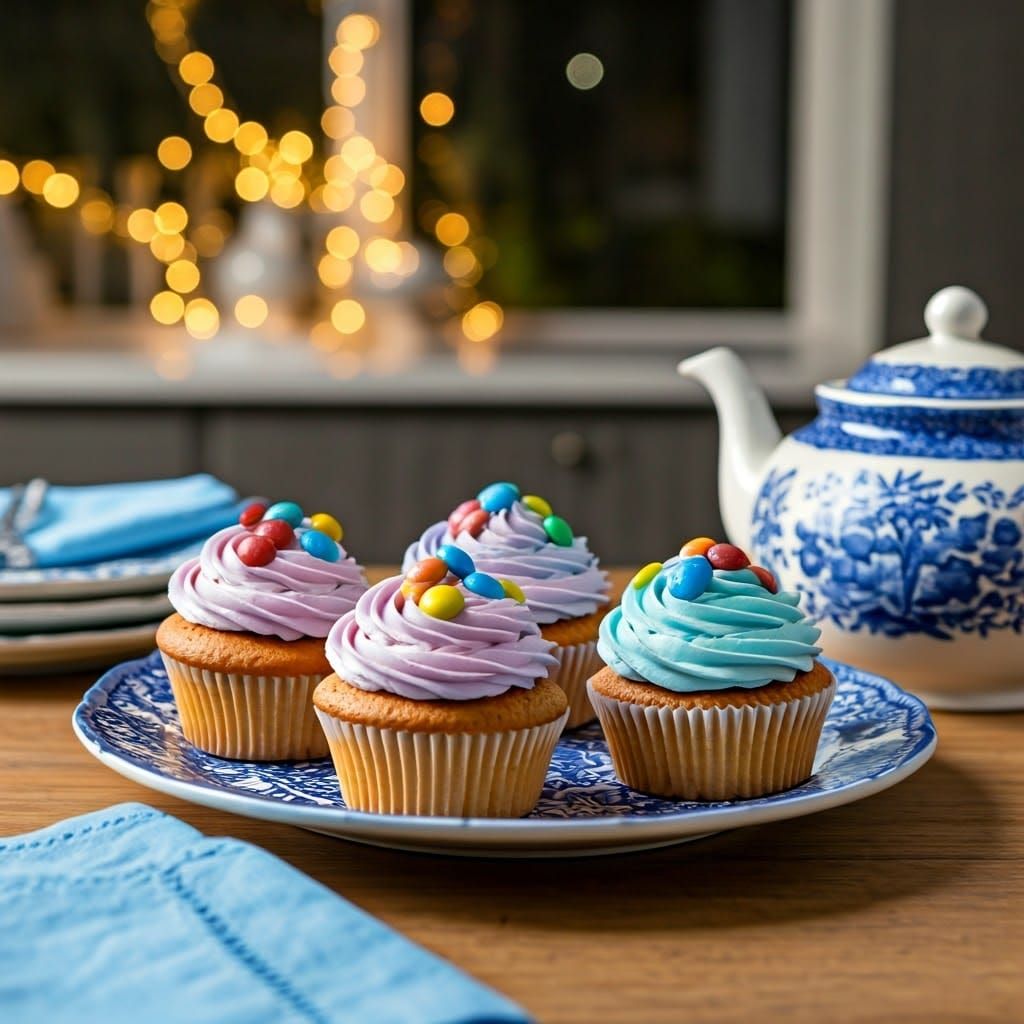 Pastel Cupcakes on China Platter in 1950s Style