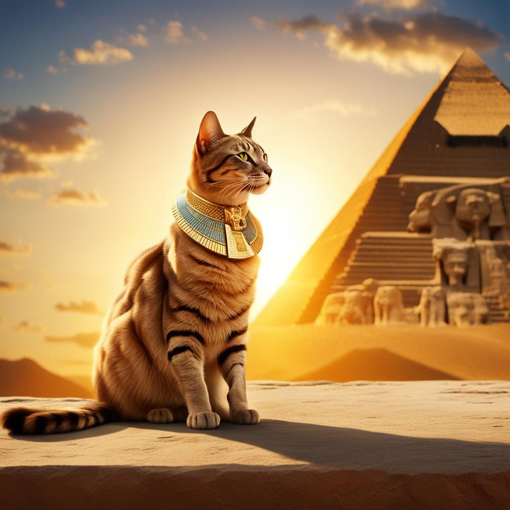 Regal Cat in Ancient Egyptian Art Style