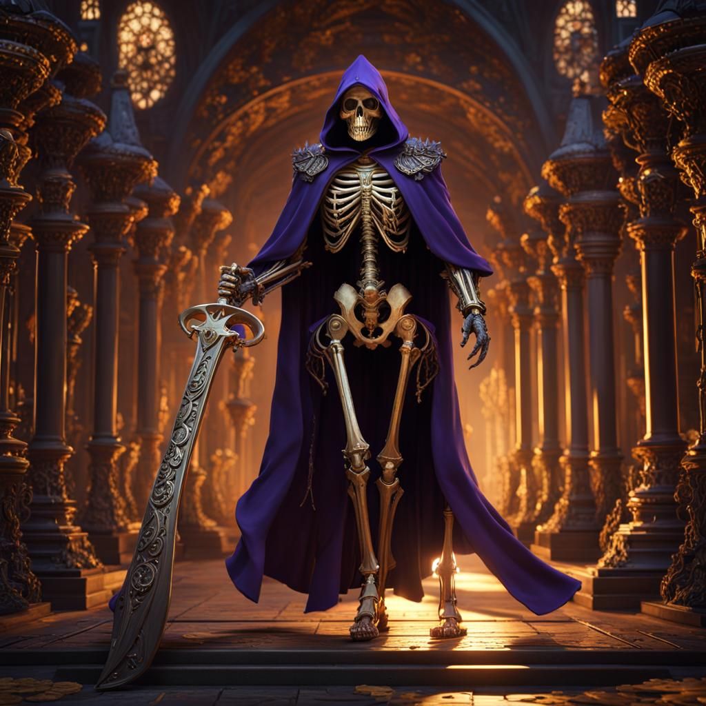Clockwork Skeleton with Scythe: Dark Fantasy Art
