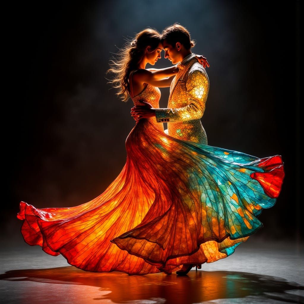 Couple Dancing in Stained-Glass Light