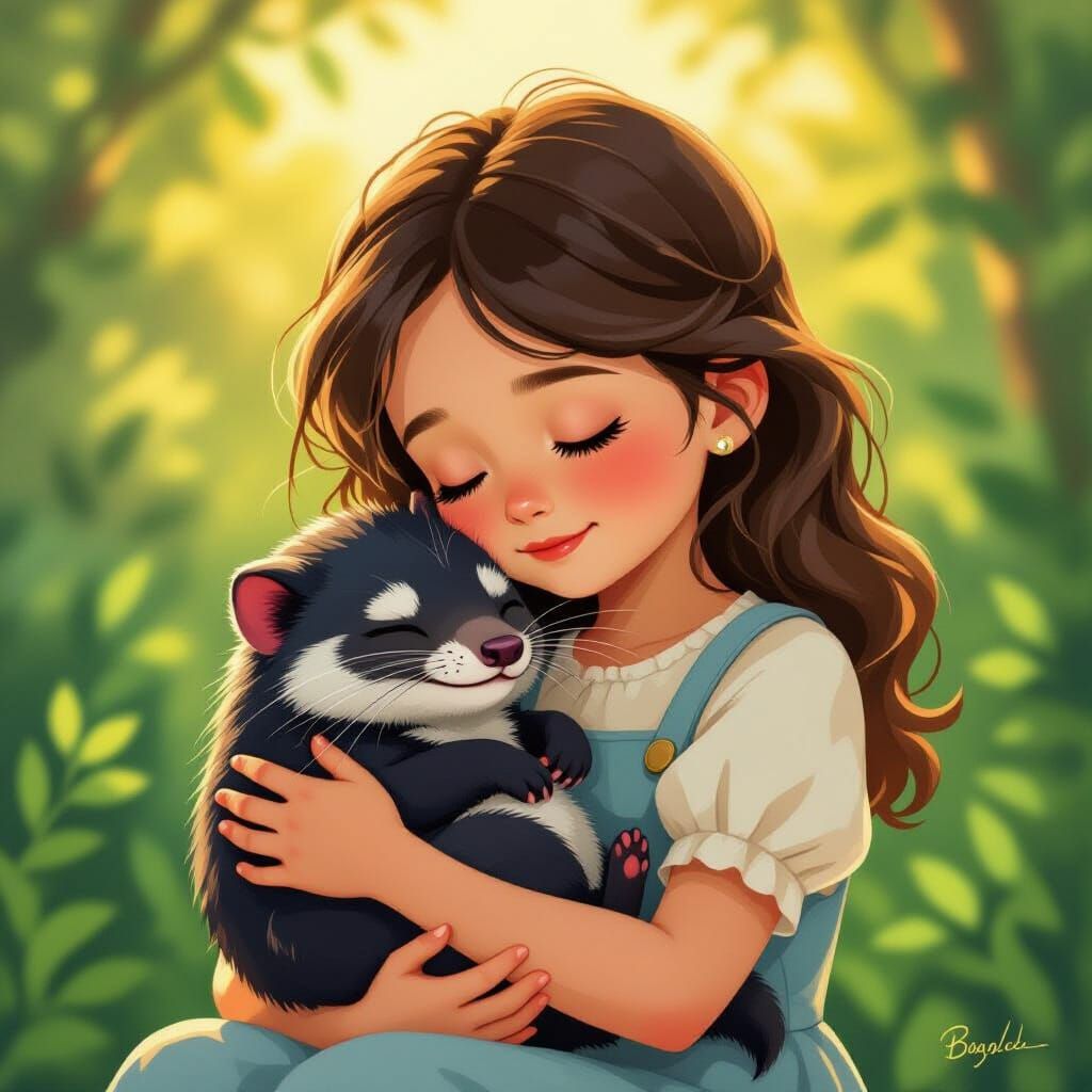Girl Cradles Sleeping Tasmanian Devil in Warm Sunlight