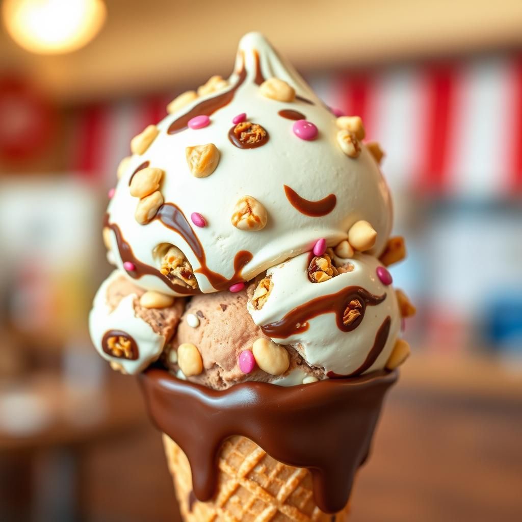 Whimsical Ice Cream Cone with Chocolate and Caramel