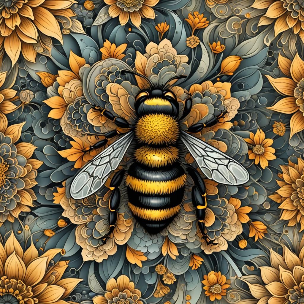 Anxious Bumble Bee on Marigold Flower