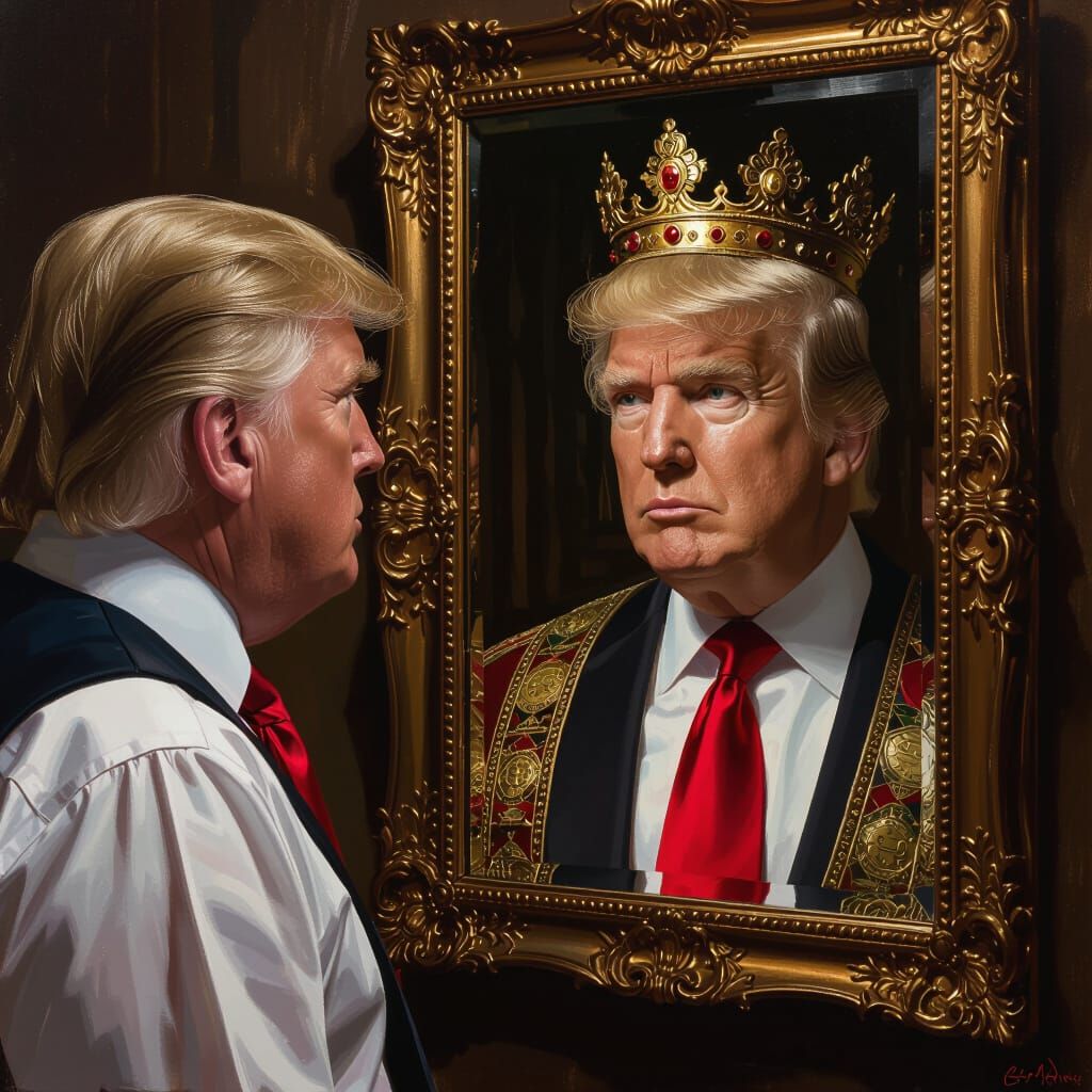 Trump Sees King Noah Reflection in Mirror Portrait