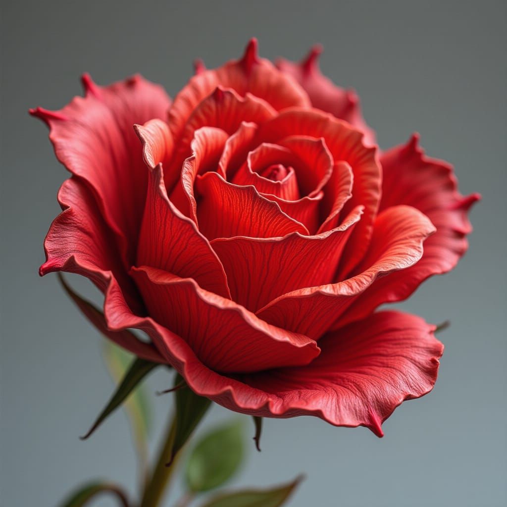 Blood Red Porcelain Rose with Intricate Petals