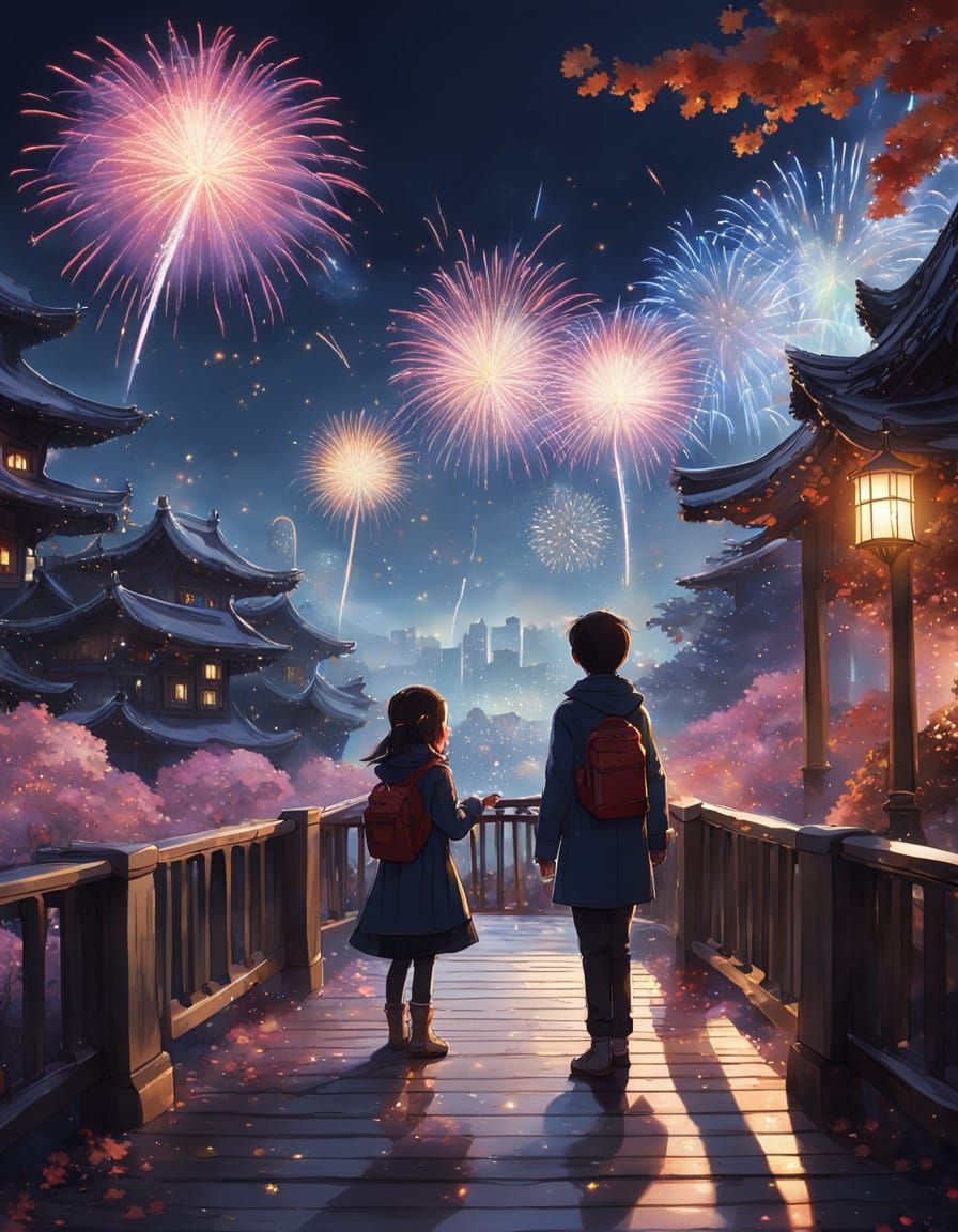 Joyful New Year's Celebration on Vibrant Bridge