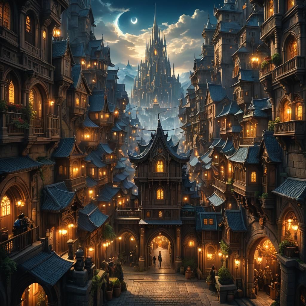 Fantasy City at Night: Anime Matte Painting