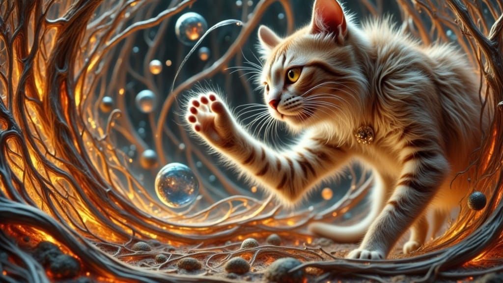 Whimsical Feline Meets Its Mirror Self