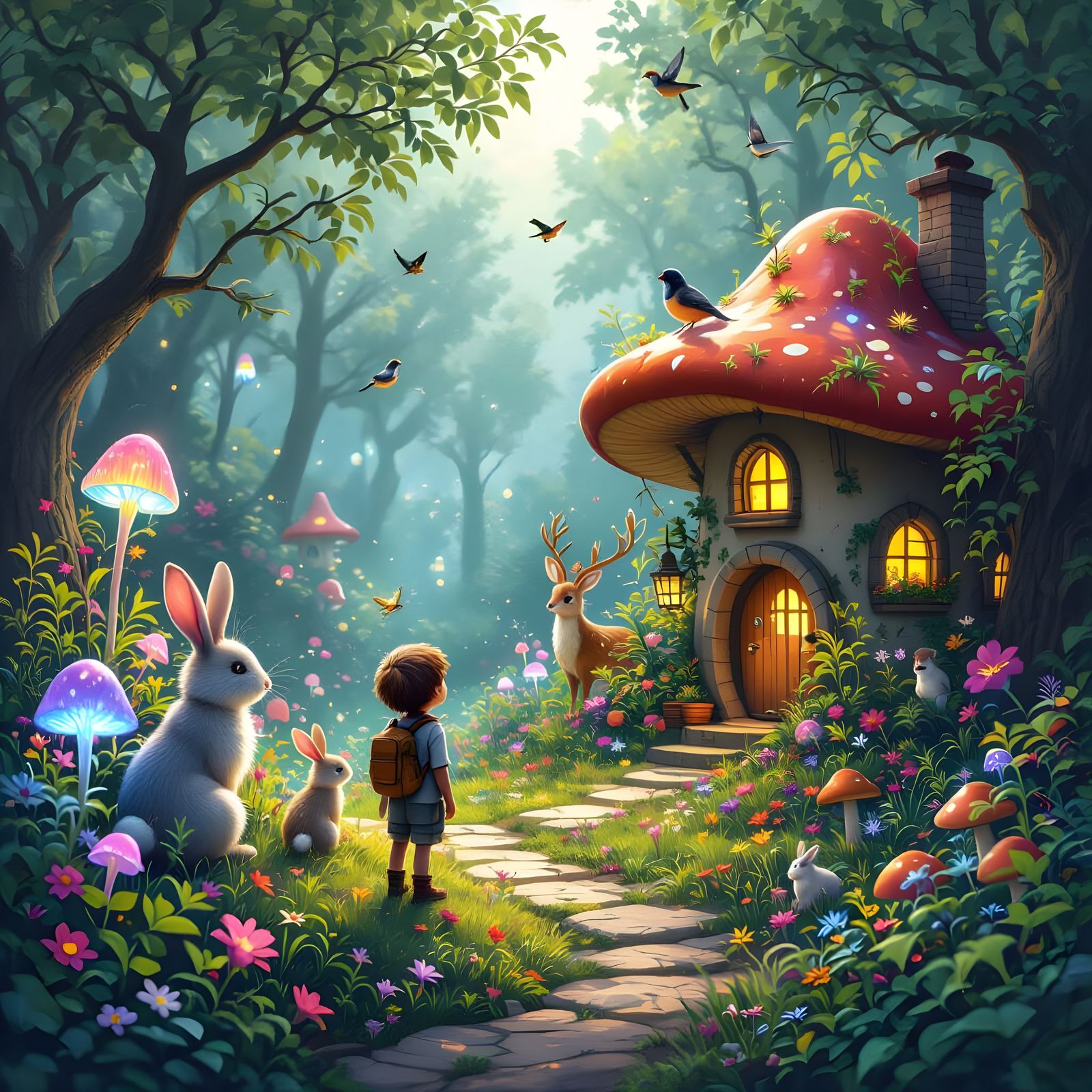 Hidden Garden with Talking Animals and Mushroom Homes