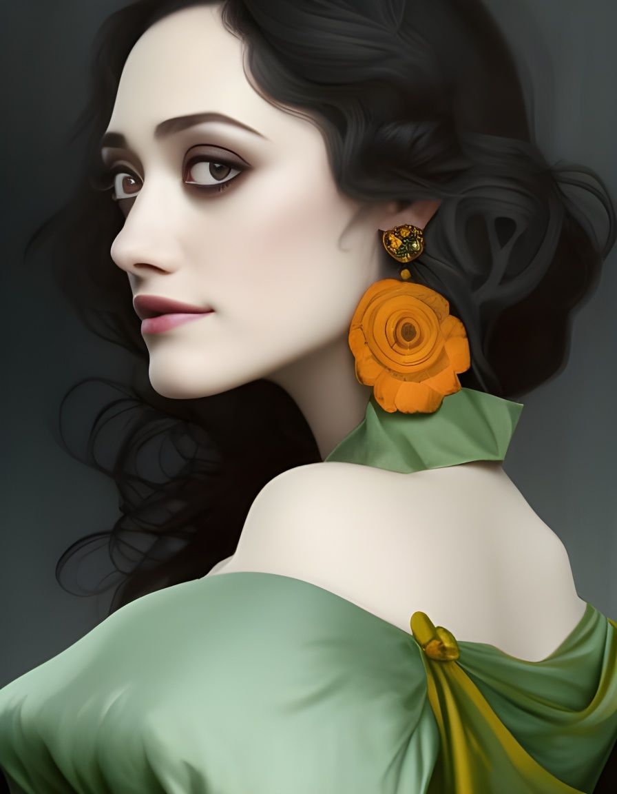 Victorian Portrait with Castle Background in Art Nouveau Sty...