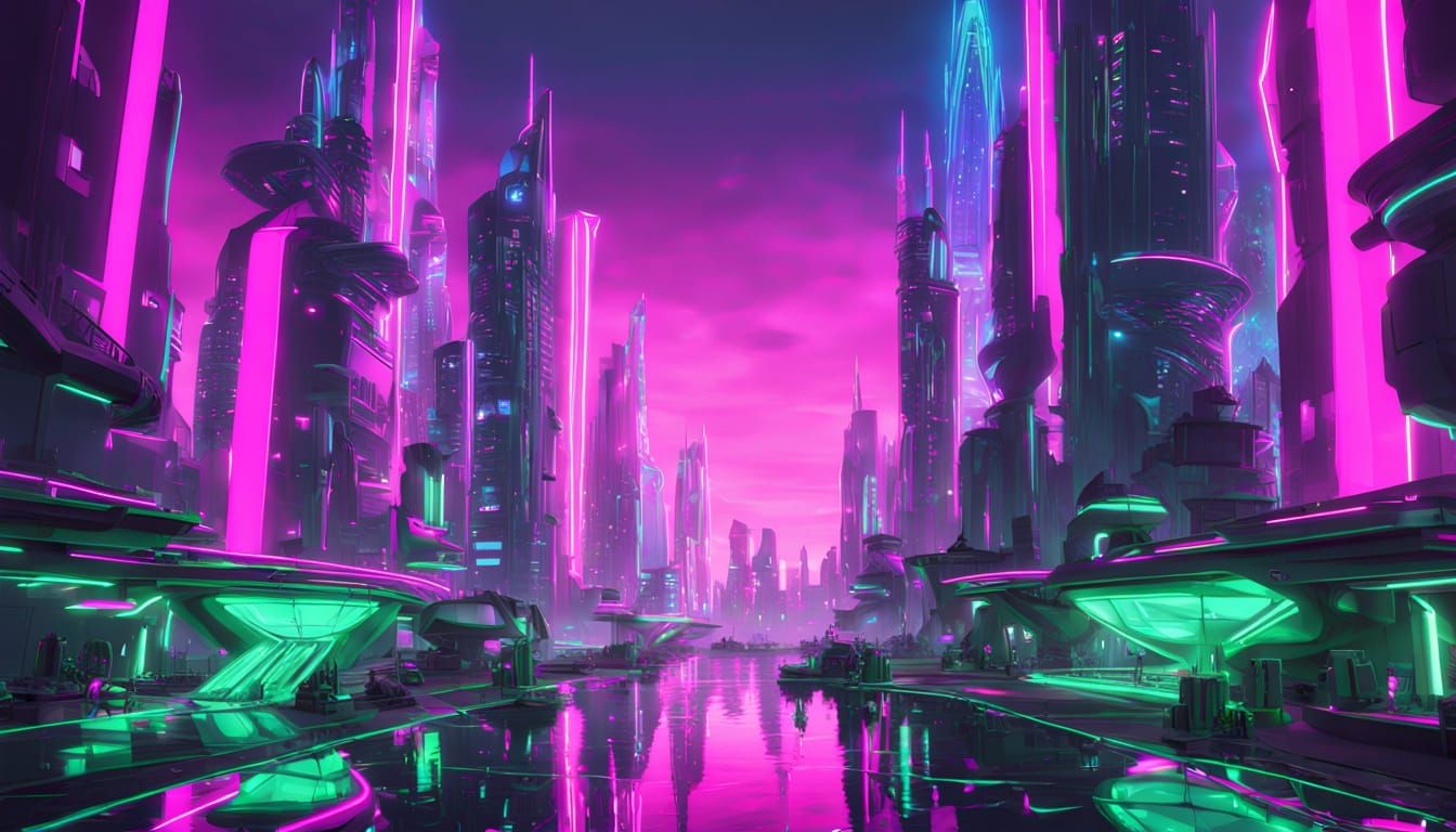 Surreal Futuristic City Unfolds at Night