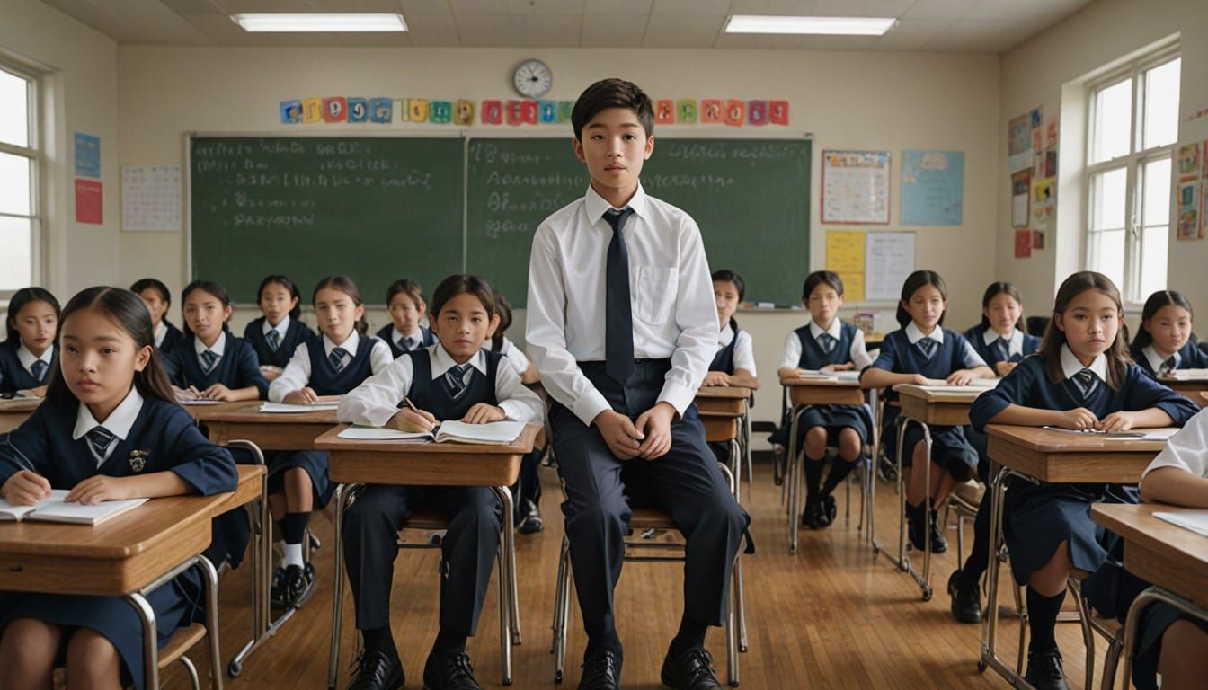 Young Man in Elementary School Uniform