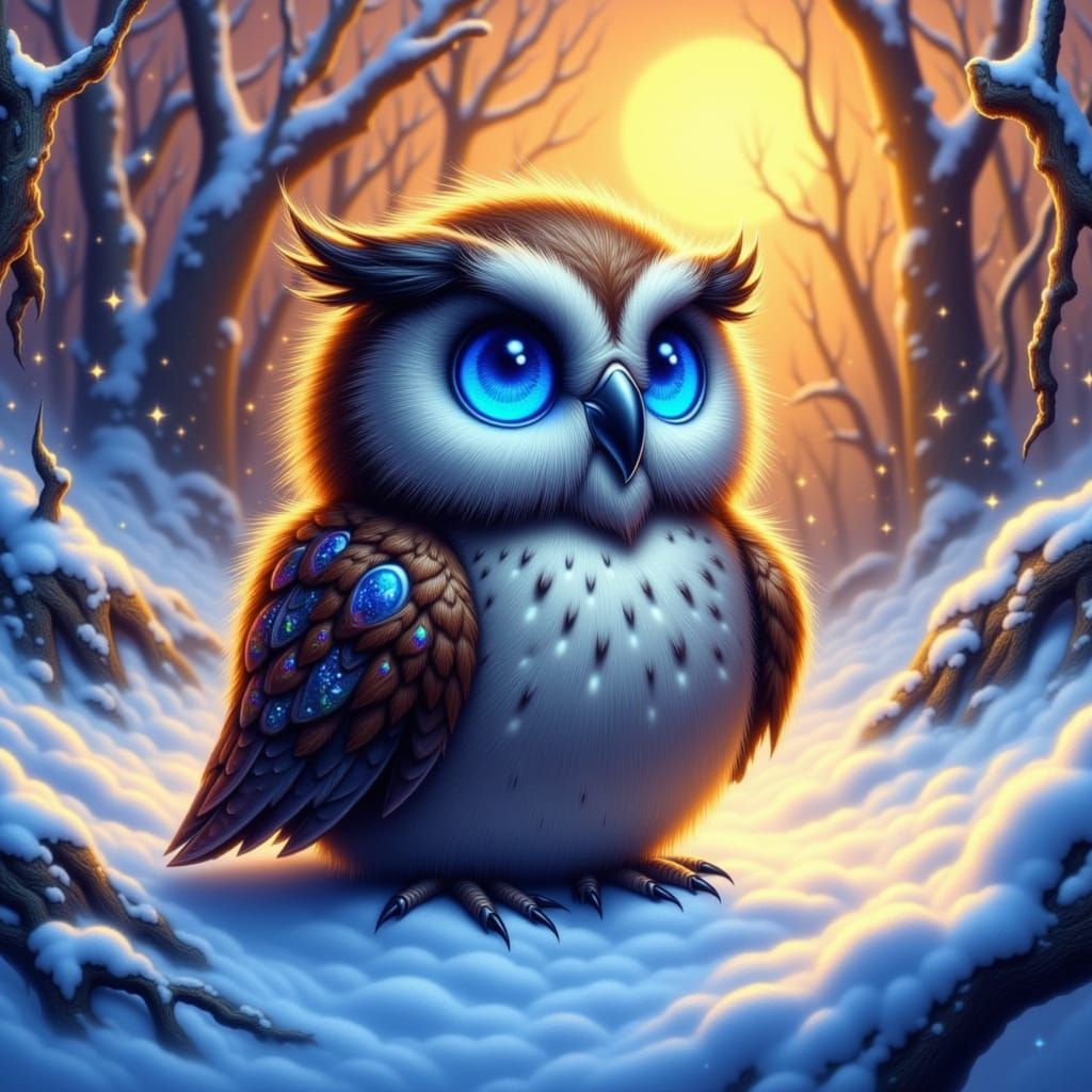 Chibi Owl in Winter Wonderland Matte Painting