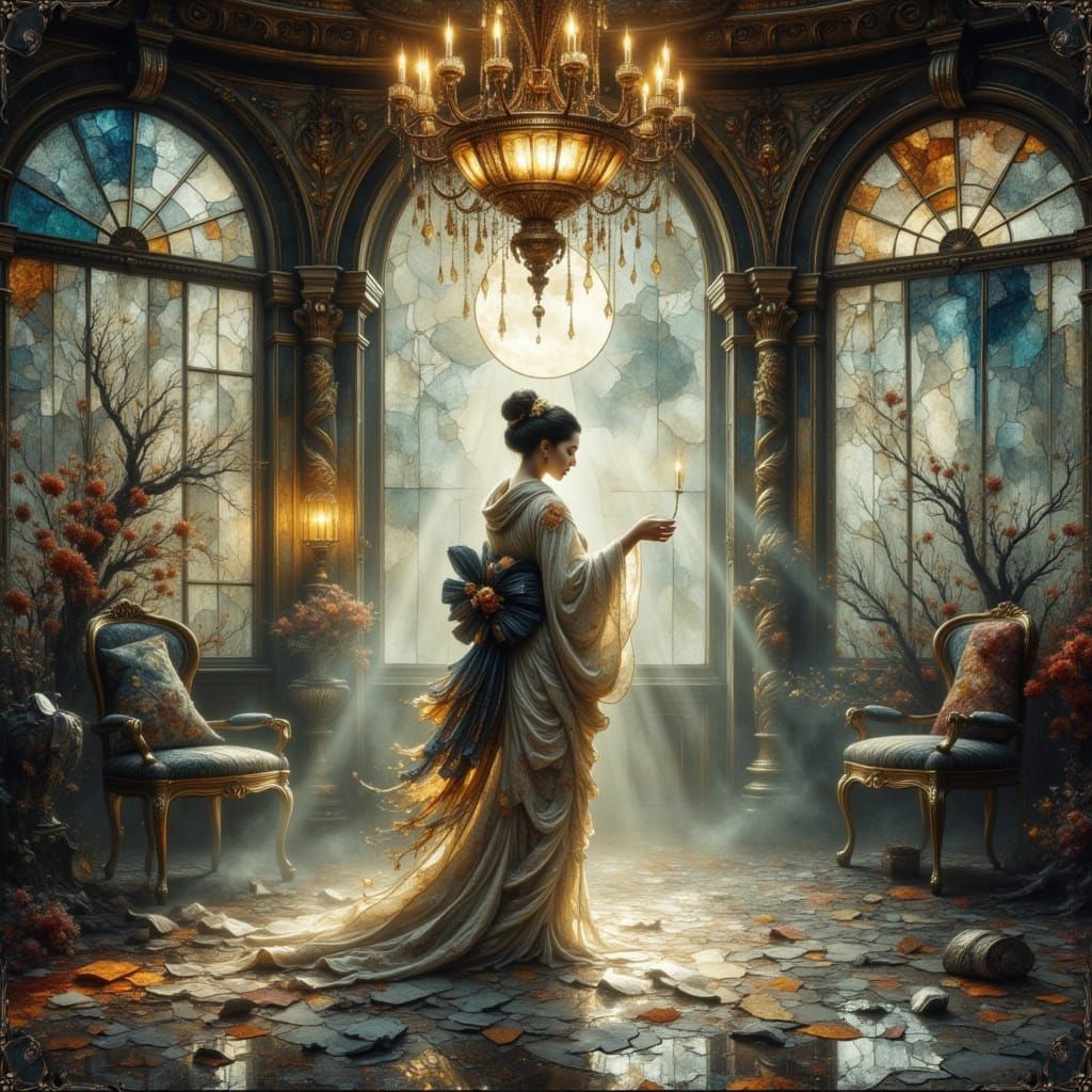 Spectral Geisha in Decaying Art Deco Ballroom