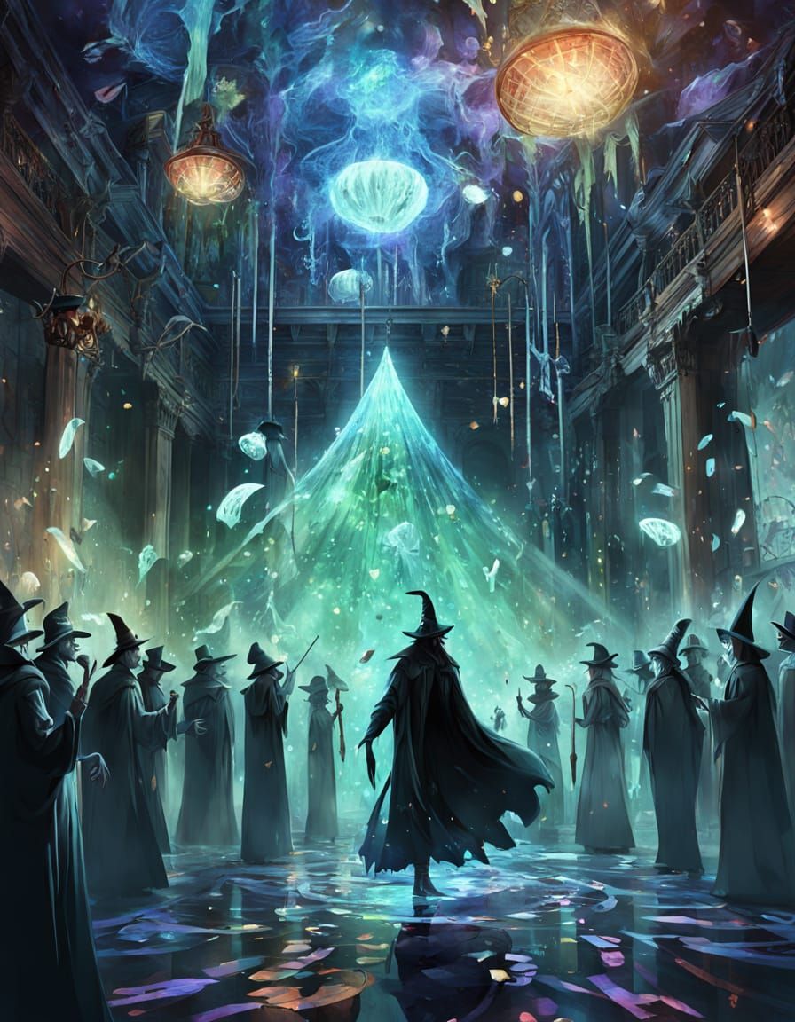 Ghostly New Year's Eve Party in Surreal Digital Art Style