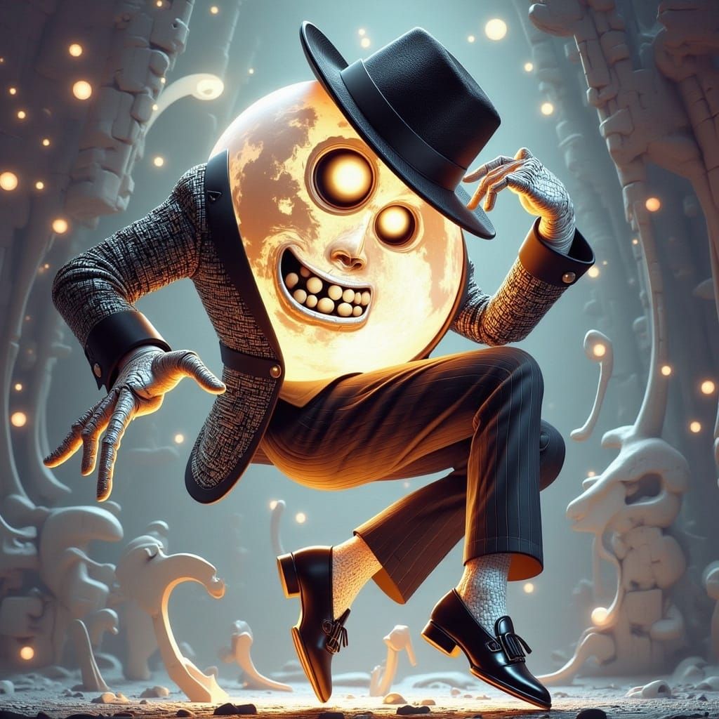 Glowing Lunar Crooner in Sequined Jacket and Fedoras