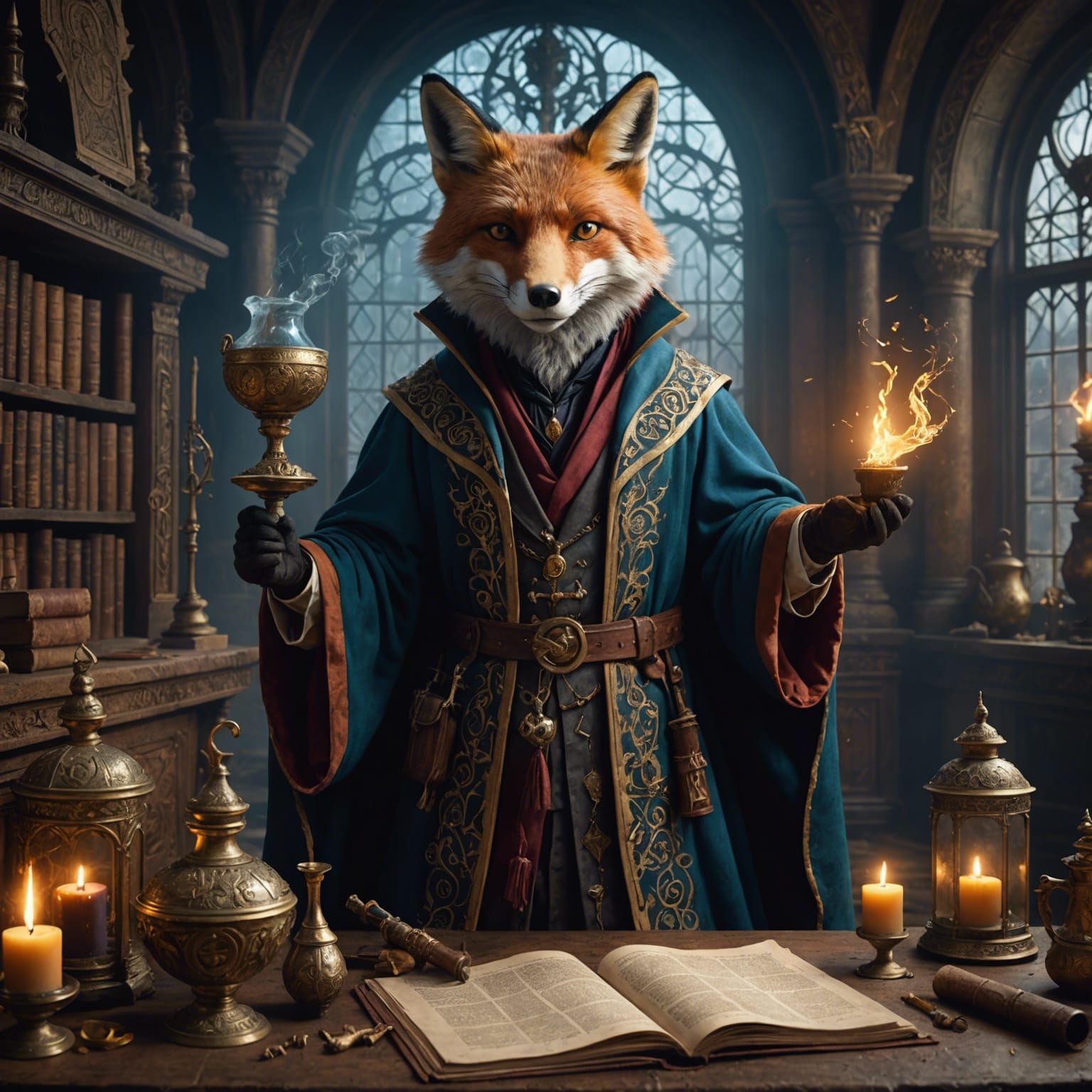 Fox Sorcerer with Potions: Digital Matte Painting