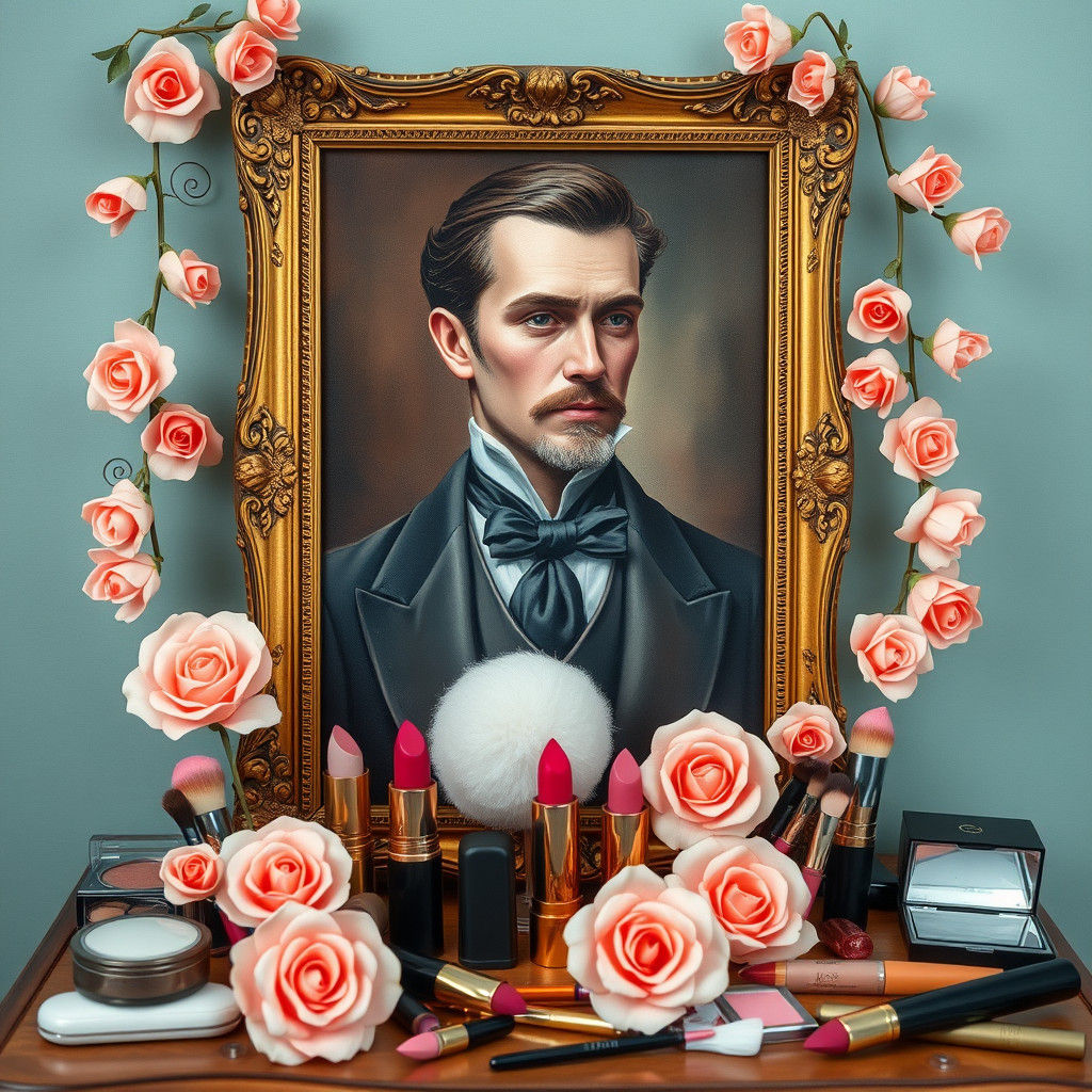 Framed Portrait on Makeup Table in Dreamlike Style