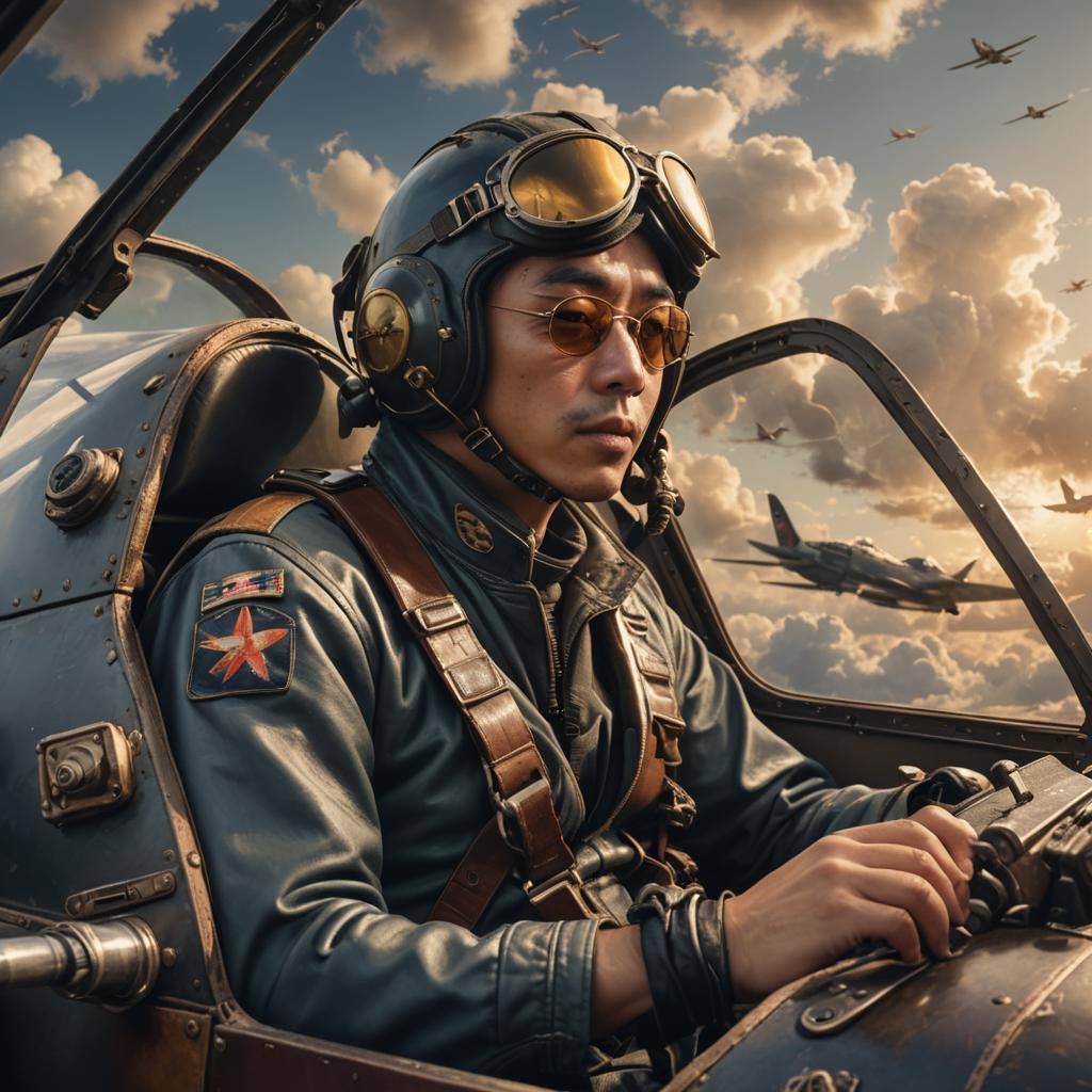 Kamikaze Pilot in Cockpit: Digital Matte Painting
