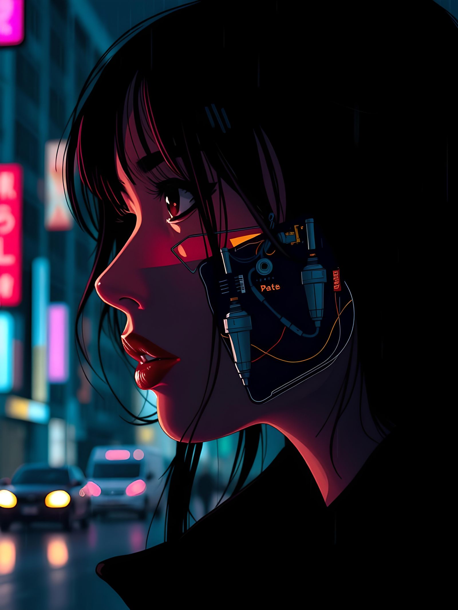 Cyberpunk Woman Portrait in Rainy Tokyo Night