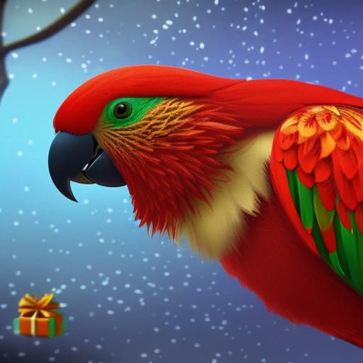 Festive Christmas Parrot in Detailed Digital Painting
