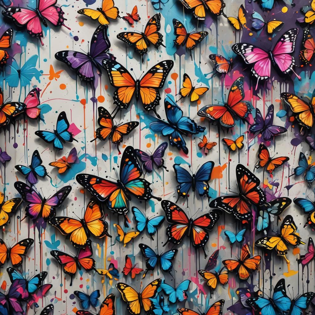 Colorful Graffiti Butterflies in Ultra Quality Splash Art