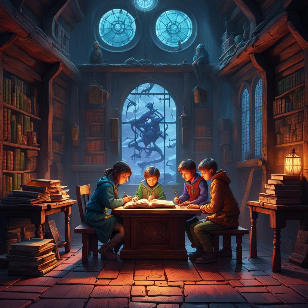Mystical Chamber: Mother Teaching Brothers, Fantasy Art