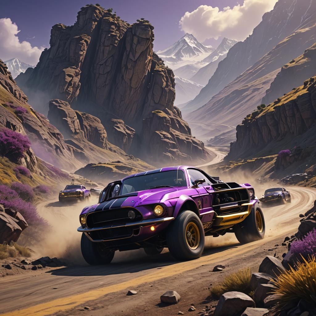 Nuclear Ford Shelby Cars at Himalayas: Dark Fantasy Art