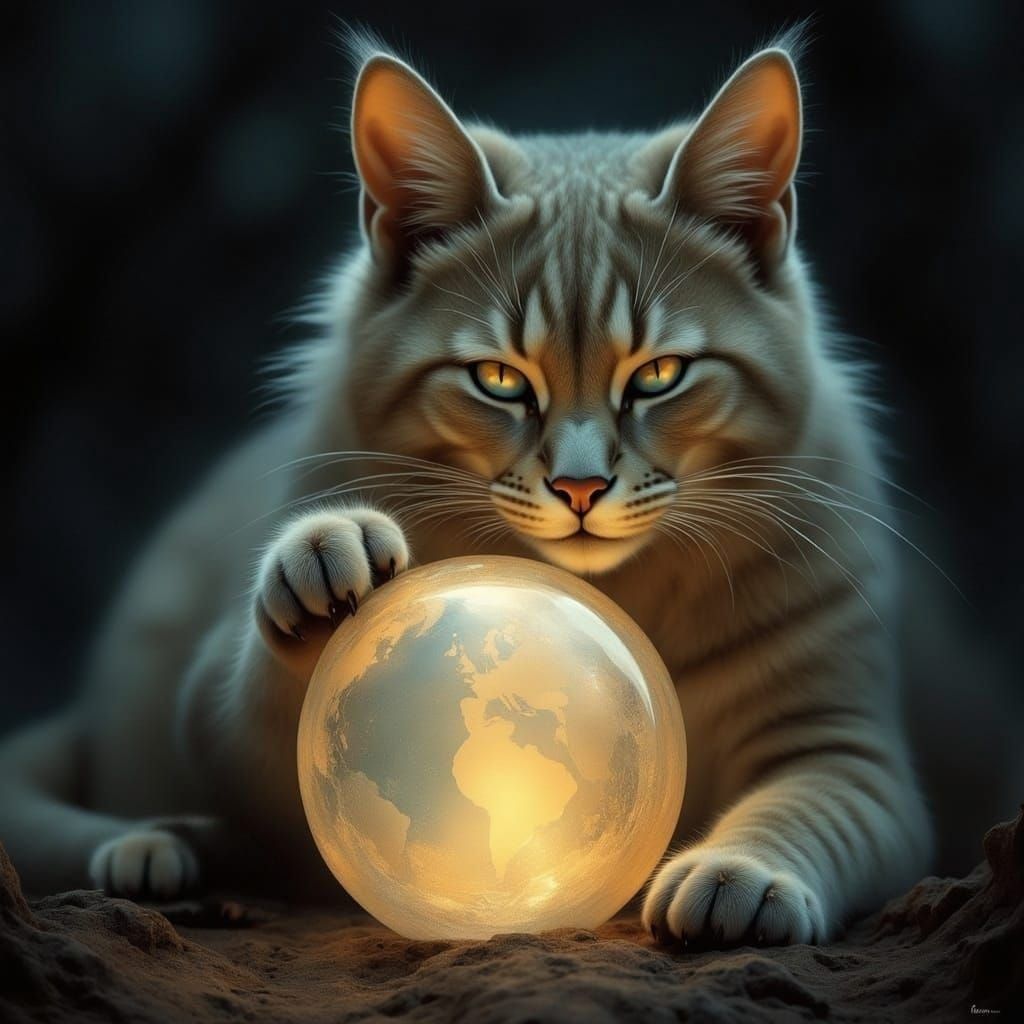 <lora:Archetypal Images:1.0> A cat pawing at a crystal ball