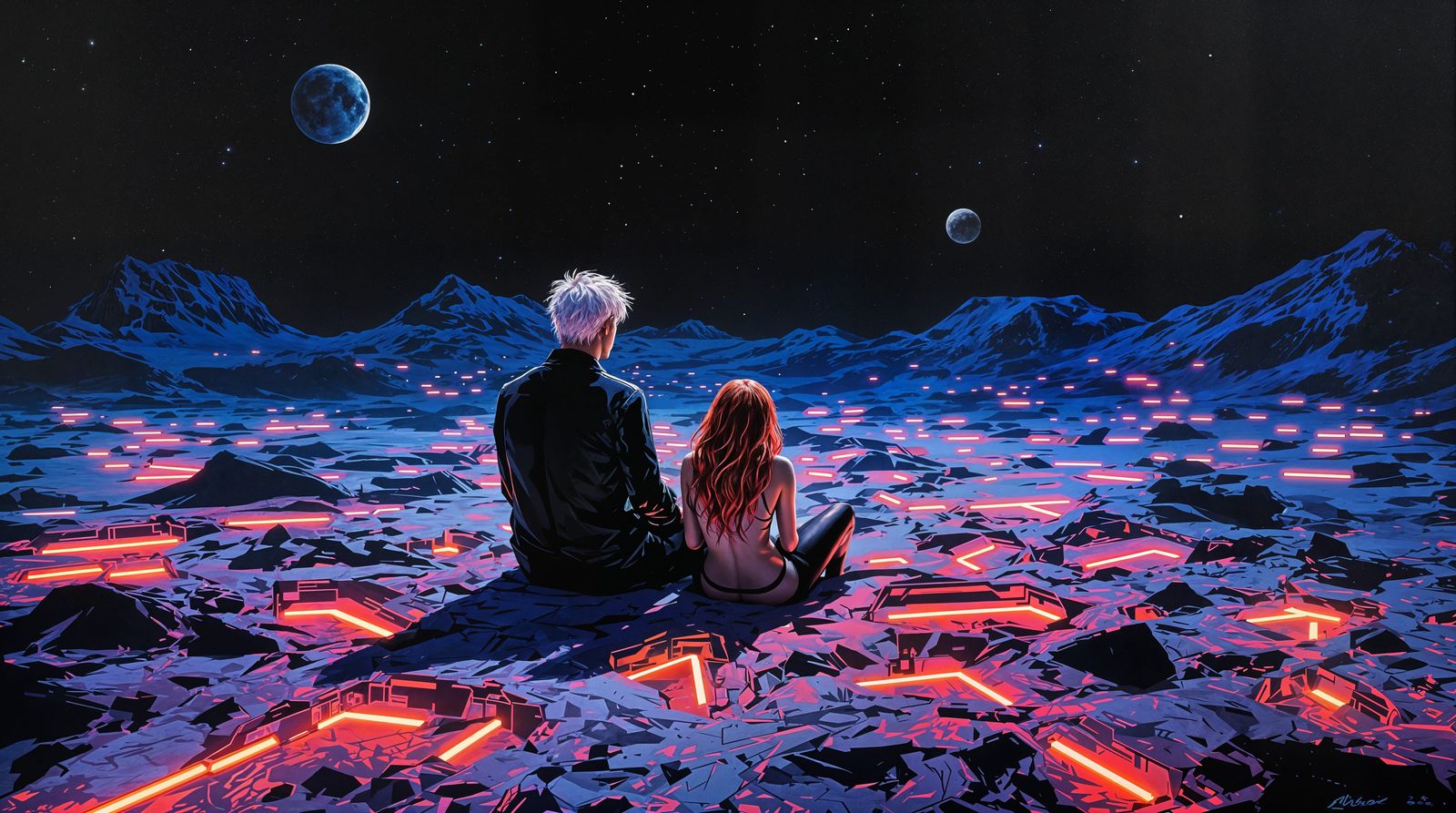 Impasto Cyberpunk Moonlit Serenity