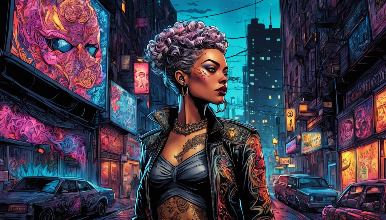 Killer Queen in City Street: Comic Book Art