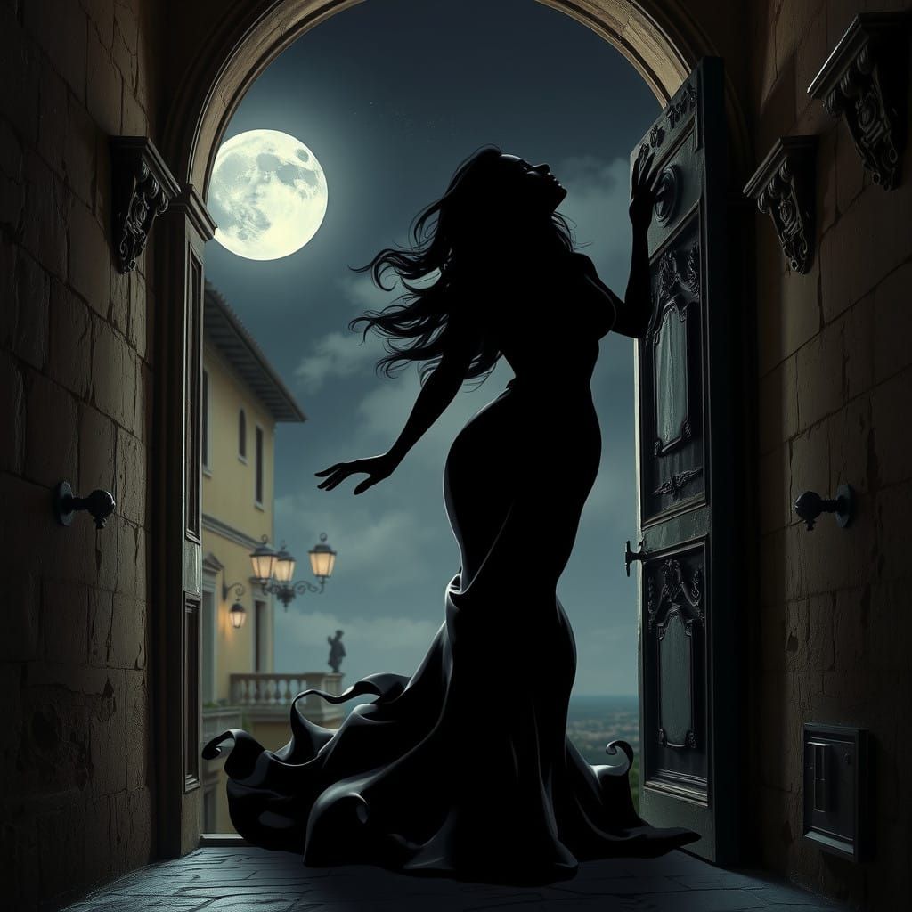 Midnight Shadow Emissary Stretches Free in Renaissance Italy