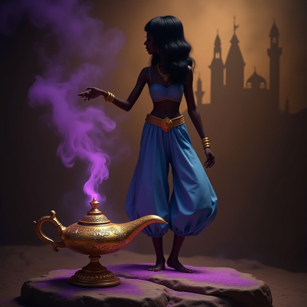 Ancient Genie Lamp in Mystic Desert Scene