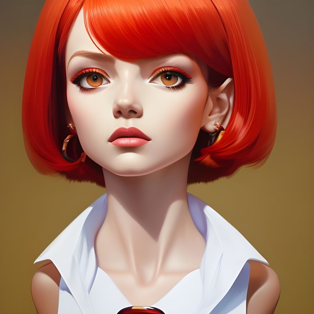 Red-Haired Girl Portrait in Comic Book Style