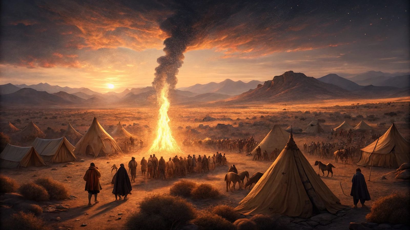 Ancient Israelites Gathered Around a Divine Column of Fire