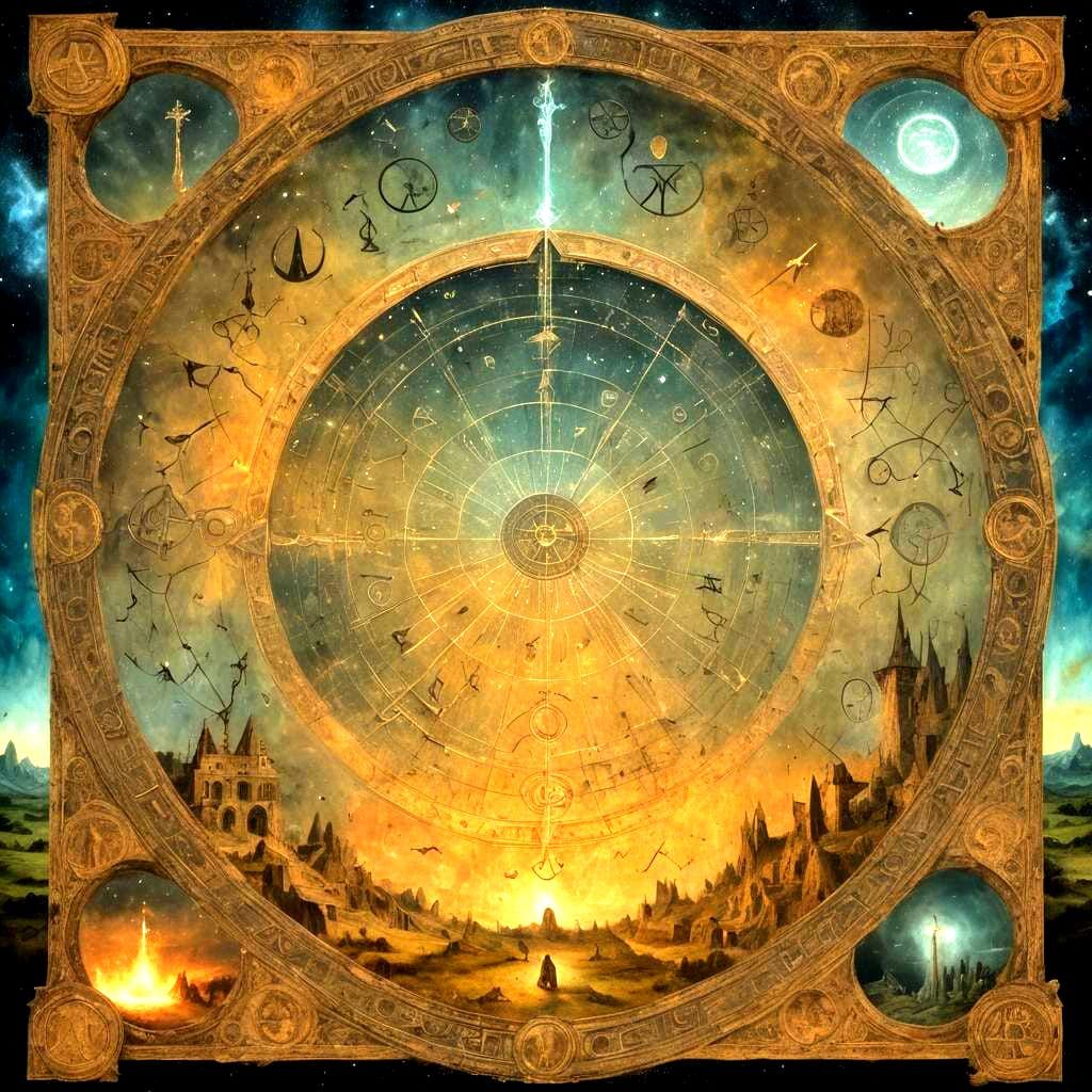 Surreal Portal with Mystical Symbolism in Mixed Media