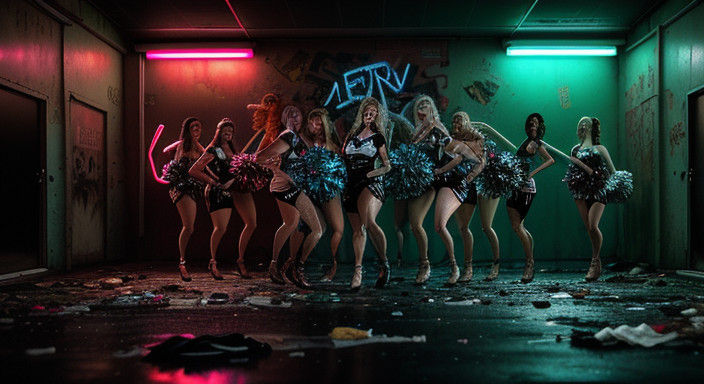Glowing Cheerleaders in Abandoned Strip Club, Post-Apocalypt...