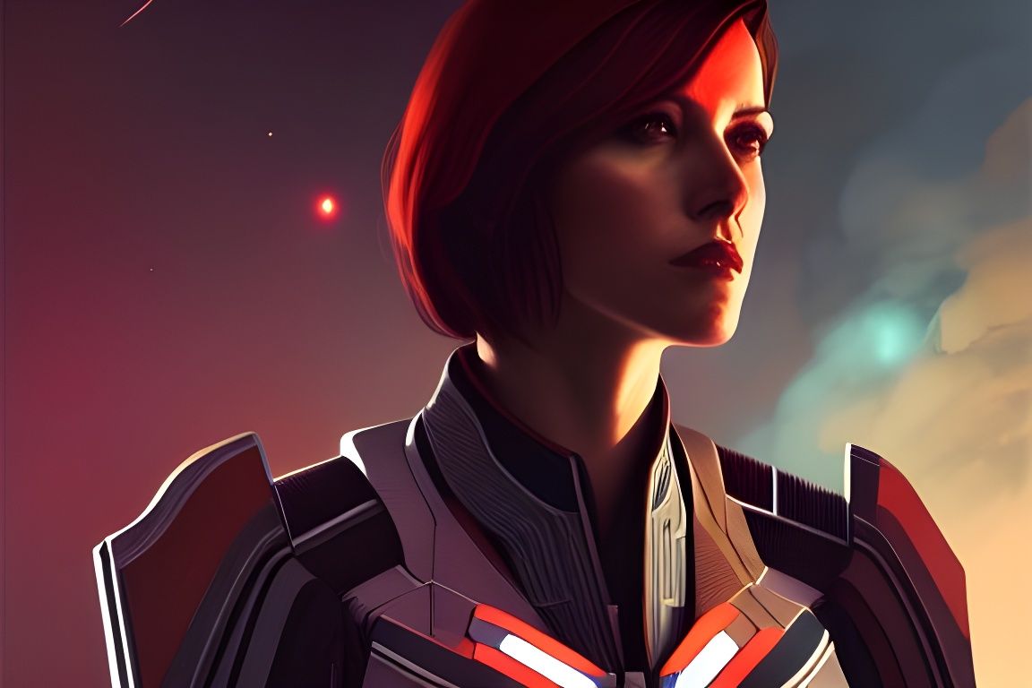 Commander Shepard Portrait in Digital Watercolor Style