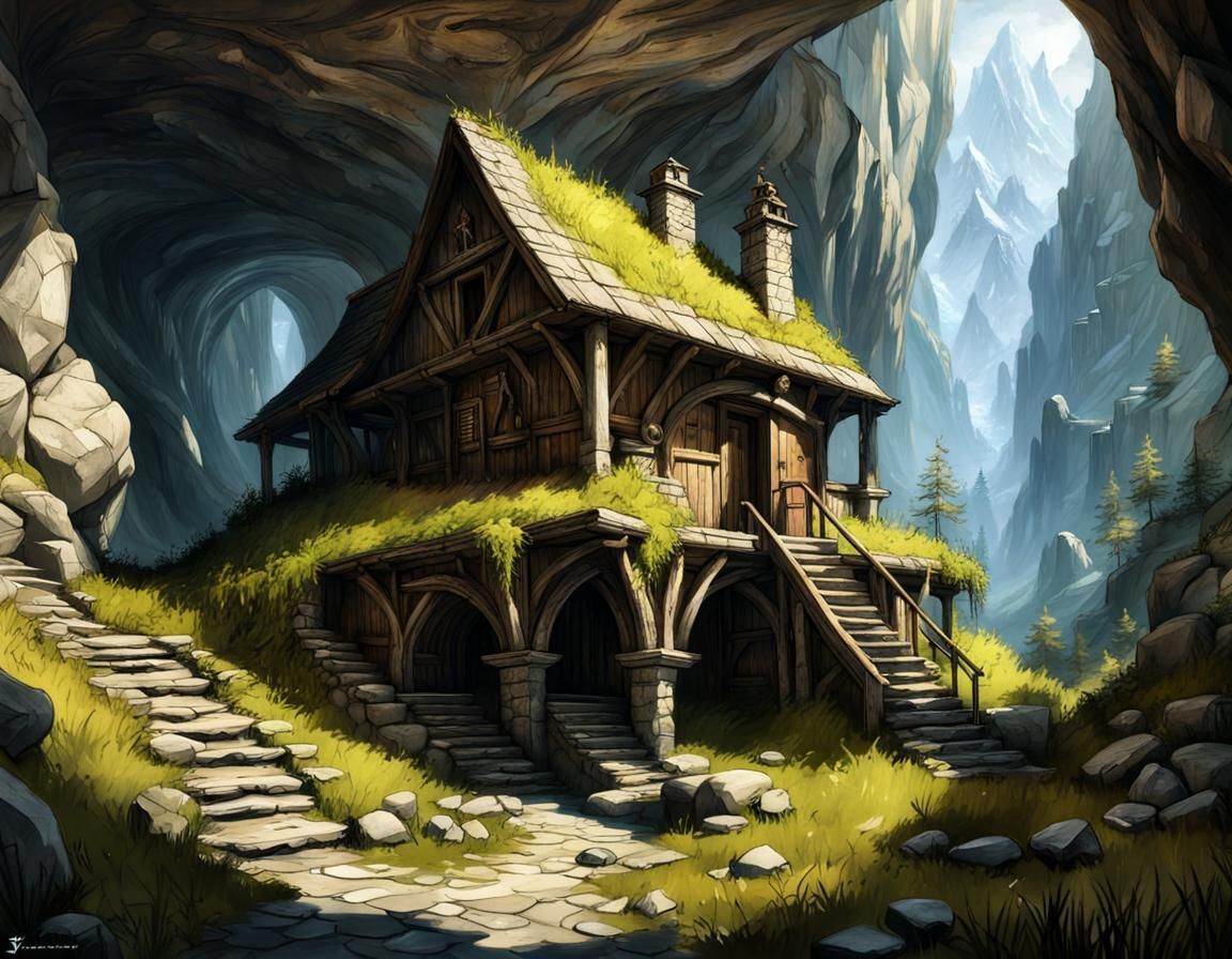 Skyrim House in Blackreach as Oil Painting