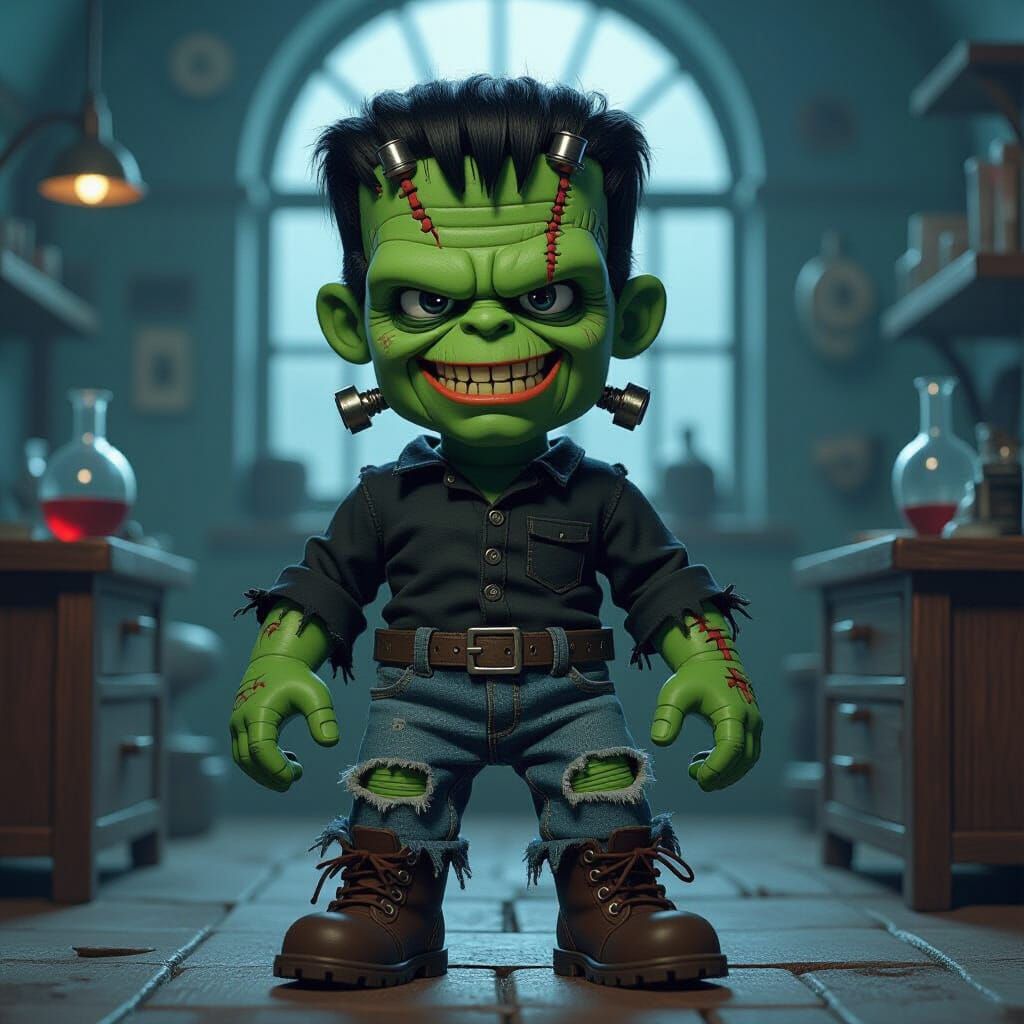 Frankenstein's Monster Doll in Evil Scientist Lab